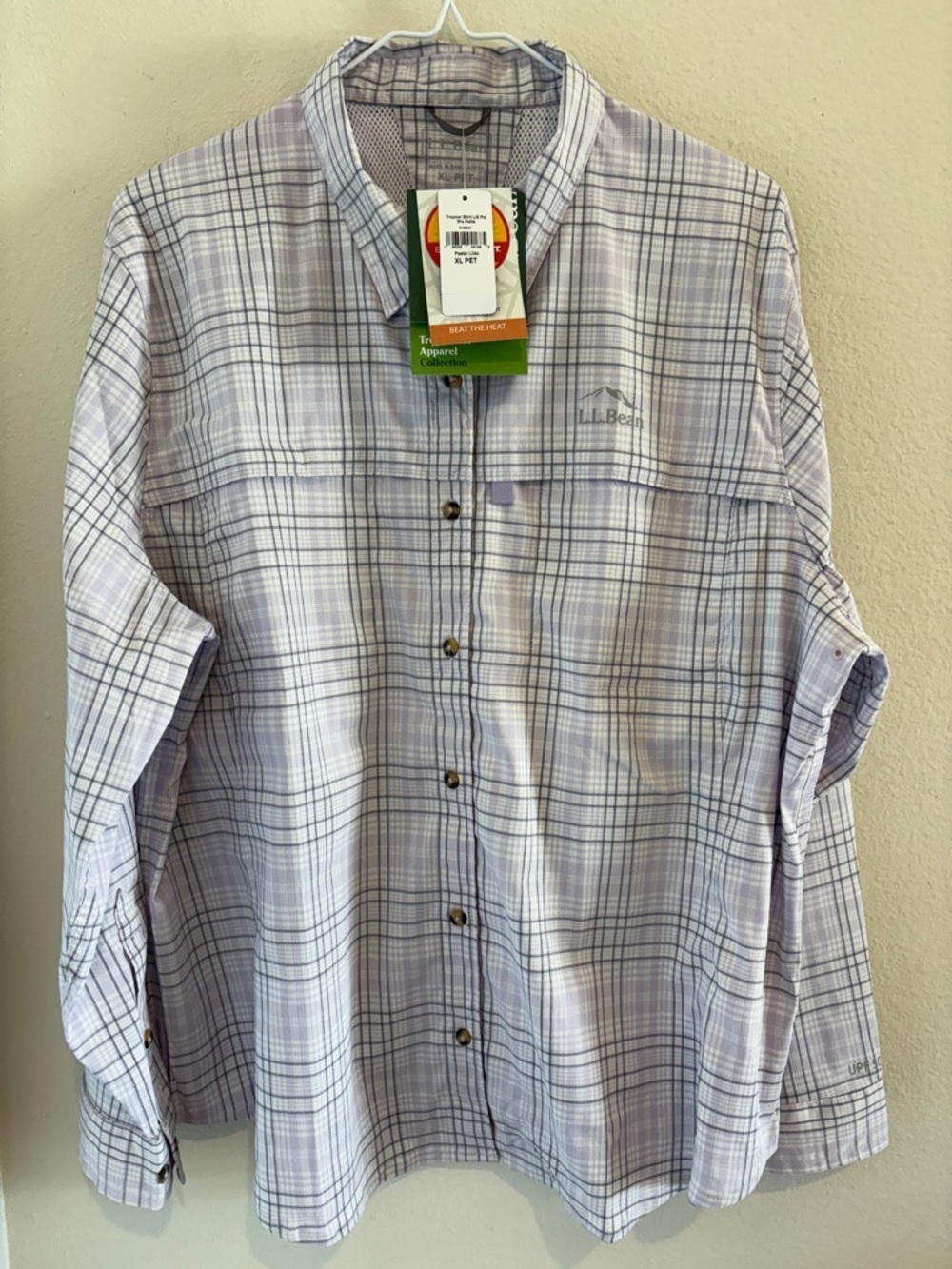 L.L Bean  long sleeve button up shirt Tropic wear in Lilac with upf 50